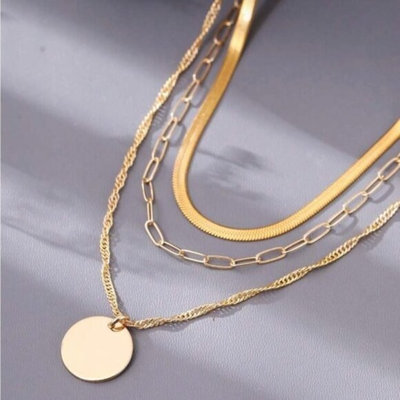Gold Plated Stainless Steel Moon 1pc Multi Layered Necklace - Picture 2 of 2